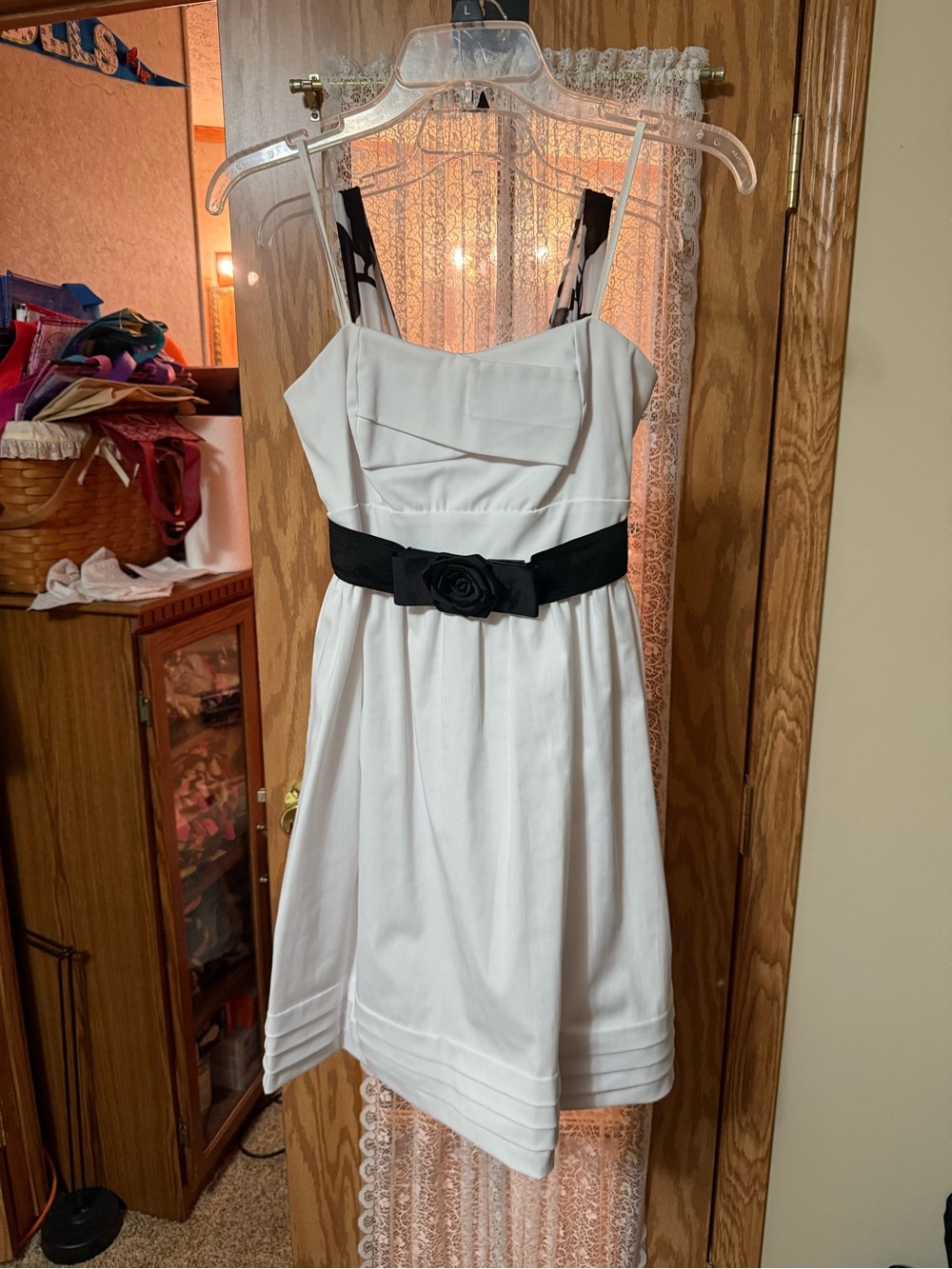 Wishes Wishes Wishes White Mini Dress with Black Waistband